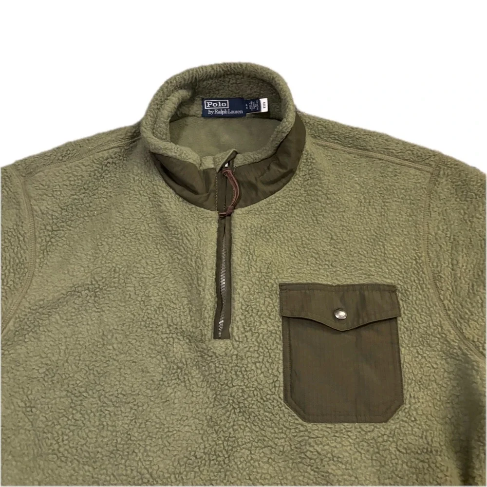Polo Ralph Lauren Men XL Olive Hybrid High Pile Fleece Quarter Zip Pullover